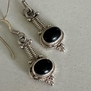 Sterling Drop earrings w black stone